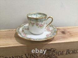 RARE 4 CUPS 3 SAUCERS Haviland Demitasse Cup Saucer DBL GOLD BLUE FORGET ME NOT