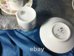RARE 6 Leclair Limoges Eugenie France Demitasse Cups Saucers flat flowers- NEW