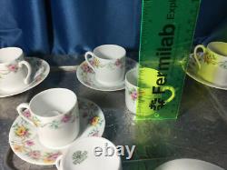 RARE 6 Leclair Limoges Eugenie France Demitasse Cups Saucers flat flowers- NEW