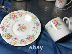 RARE 6 Leclair Limoges Eugenie France Demitasse Cups Saucers flat flowers- NEW