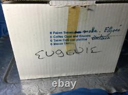 RARE 6 Leclair Limoges Eugenie France Demitasse Cups Saucers flat flowers- NEW