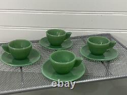 RARE 8pc SET FIREKING JADEITE DEMITASSE SALESMAN SAMPLE COFFEE CUP & SAUCER (SH)