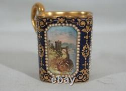 RARE ANTIQUE 1880s COALPORT SPAULDING & CO HANDPAINTED DEMITASSE CUP & SAUCER #2