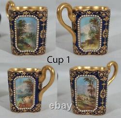 RARE! ANTIQUE 1880s COALPORT SPAULDING & CO SET OF 4 DEMITASSE CUPS & SAUCERS