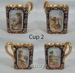 RARE! ANTIQUE 1880s COALPORT SPAULDING & CO SET OF 4 DEMITASSE CUPS & SAUCERS