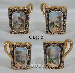 RARE! ANTIQUE 1880s COALPORT SPAULDING & CO SET OF 4 DEMITASSE CUPS & SAUCERS
