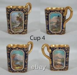 RARE! ANTIQUE 1880s COALPORT SPAULDING & CO SET OF 4 DEMITASSE CUPS & SAUCERS