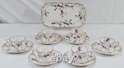 RARE ANTIQUE Rosenthal Sanssouci Purple Violets 6 Demitasse Cups Saucers + Tray