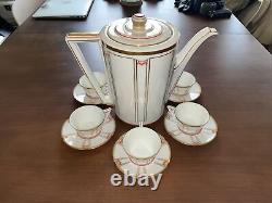 RARE ART DECO FÜRSTENBERG GERMANY GOLD COFFEE DEMITASSE 6 CUPS & SAUCERS With POT