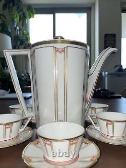 RARE ART DECO FÜRSTENBERG GERMANY GOLD COFFEE DEMITASSE 6 CUPS & SAUCERS With POT