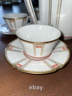 RARE ART DECO FÜRSTENBERG GERMANY GOLD COFFEE DEMITASSE 6 CUPS & SAUCERS With POT