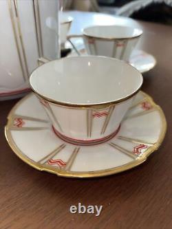 RARE ART DECO FÜRSTENBERG GERMANY GOLD COFFEE DEMITASSE 6 CUPS & SAUCERS With POT