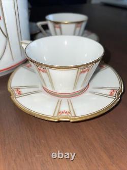 RARE ART DECO FÜRSTENBERG GERMANY GOLD COFFEE DEMITASSE 6 CUPS & SAUCERS With POT