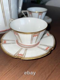 RARE ART DECO FÜRSTENBERG GERMANY GOLD COFFEE DEMITASSE 6 CUPS & SAUCERS With POT