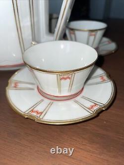 RARE ART DECO FÜRSTENBERG GERMANY GOLD COFFEE DEMITASSE 6 CUPS & SAUCERS With POT