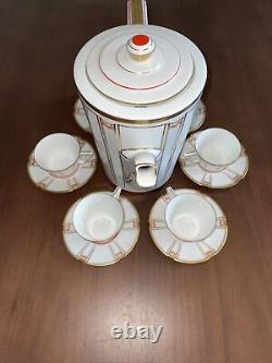 RARE ART DECO FÜRSTENBERG GERMANY GOLD COFFEE DEMITASSE 6 CUPS & SAUCERS With POT