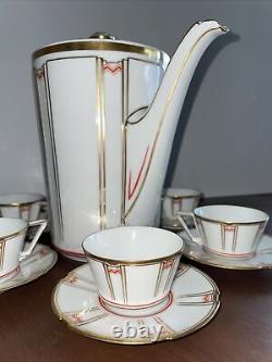 RARE ART DECO FÜRSTENBERG GERMANY GOLD COFFEE DEMITASSE 6 CUPS & SAUCERS With POT