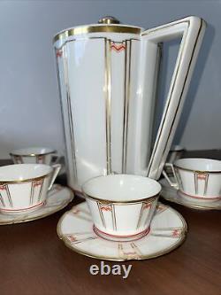 RARE ART DECO FÜRSTENBERG GERMANY GOLD COFFEE DEMITASSE 6 CUPS & SAUCERS With POT