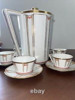 RARE ART DECO FÜRSTENBERG GERMANY GOLD COFFEE DEMITASSE 6 CUPS & SAUCERS With POT