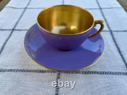 RARE Antique Coalport Gold Demitasse Teacup Saucer Lavender Purple Raphael Weill
