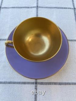 RARE Antique Coalport Gold Demitasse Teacup Saucer Lavender Purple Raphael Weill