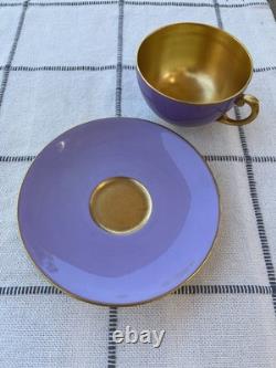 RARE Antique Coalport Gold Demitasse Teacup Saucer Lavender Purple Raphael Weill