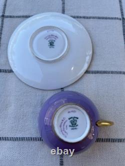 RARE Antique Coalport Gold Demitasse Teacup Saucer Lavender Purple Raphael Weill