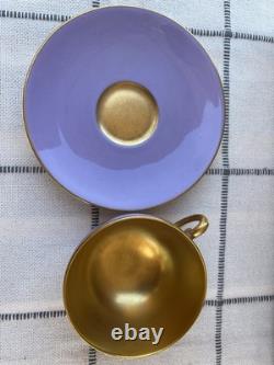RARE Antique Coalport Gold Demitasse Teacup Saucer Lavender Purple Raphael Weill