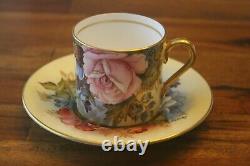 RARE Aynsley J A Bailey Cabbage Rose Bouquet Demitasse Teacup Tea Cup Saucer