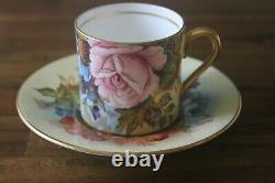 RARE Aynsley J A Bailey Cabbage Rose Bouquet Demitasse Teacup Tea Cup Saucer