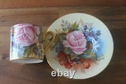 RARE Aynsley J A Bailey Cabbage Rose Bouquet Demitasse Teacup Tea Cup Saucer