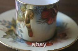 RARE Aynsley J A Bailey Cabbage Rose Bouquet Demitasse Teacup Tea Cup Saucer