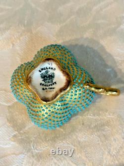 RARE Coalport Teacup and Saucer Demitasse Turquoise Gold Enamel Jeweled Antique