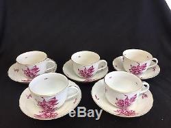 RARE HEREND RASPBERRY FLOWER SET 5 DEMITASSE chocolate cappuccino CUP SAUCER