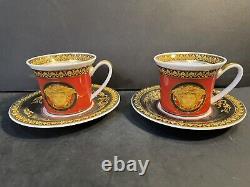 RARE PAIR Rosenthal Versace Medusa Red Ikarus Demitasse Espresso Cups/Saucers