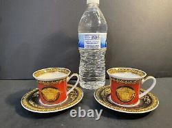 RARE PAIR Rosenthal Versace Medusa Red Ikarus Demitasse Espresso Cups/Saucers