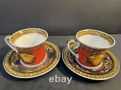 RARE PAIR Rosenthal Versace Medusa Red Ikarus Demitasse Espresso Cups/Saucers