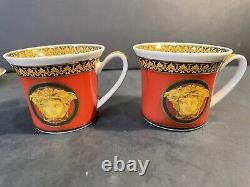 RARE PAIR Rosenthal Versace Medusa Red Ikarus Demitasse Espresso Cups/Saucers