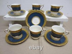 RARE Set/6 1926 Cobalt Blue & Gold ROYAL WORCESTER DEMITASSE CUPS & SAUCERS