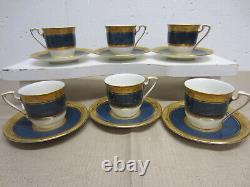 RARE Set/6 1926 Cobalt Blue & Gold ROYAL WORCESTER DEMITASSE CUPS & SAUCERS