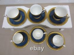RARE Set/6 1926 Cobalt Blue & Gold ROYAL WORCESTER DEMITASSE CUPS & SAUCERS
