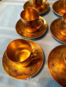 RARE Vintage Arabia FinlandGildaGold & Black Demitasse Cups & Saucers Set