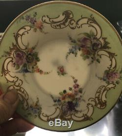 RICHARD KLEMM DRESDEN Demitasse Cup and Saucer GOLD Figural Handle Color Flowers