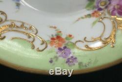 RICHARD KLEMM DRESDEN Demitasse Cup and Saucer GOLD Figural Handle Color Flowers