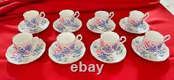 ROYAL ALBERT BONE CHINA ENGLAND Sweet Pea Coffee Pot & 8 Demitasse Cups/Saucers