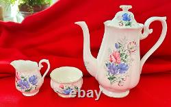 ROYAL ALBERT BONE CHINA ENGLAND Sweet Pea Coffee Pot & 8 Demitasse Cups/Saucers