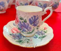 ROYAL ALBERT BONE CHINA ENGLAND Sweet Pea Coffee Pot & 8 Demitasse Cups/Saucers