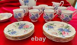 ROYAL ALBERT BONE CHINA ENGLAND Sweet Pea Coffee Pot & 8 Demitasse Cups/Saucers