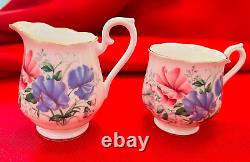 ROYAL ALBERT BONE CHINA ENGLAND Sweet Pea Coffee Pot & 8 Demitasse Cups/Saucers