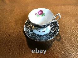 ROYAL ALBERT Demitasse Tea Cup & Saucer B / SENORITA Pattern BLACK LACE ROSE